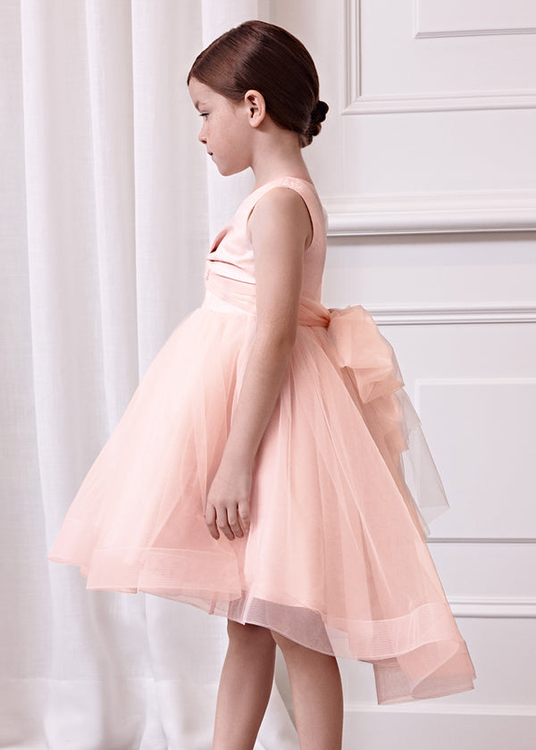 Girl Wearing Glitter Tulle Dress, Side Profile