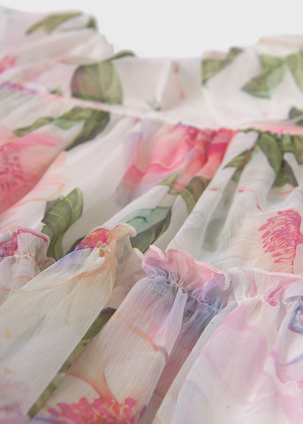 Flower Print Chiffon Dress, Close-Up of Ruffles.