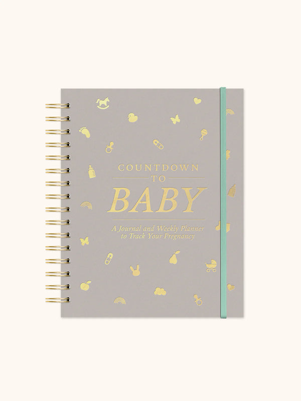 Journal Front Cover.  Title "Countdown to Baby: A Journal and Weekly Planner to Track Your Pregnancy."