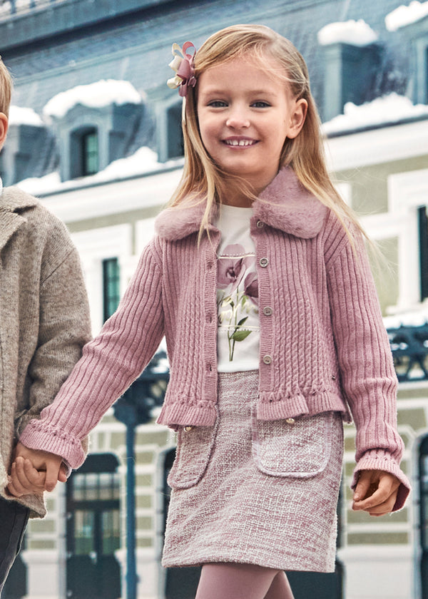 Rose Colored Faux Fur Collar Cardigan