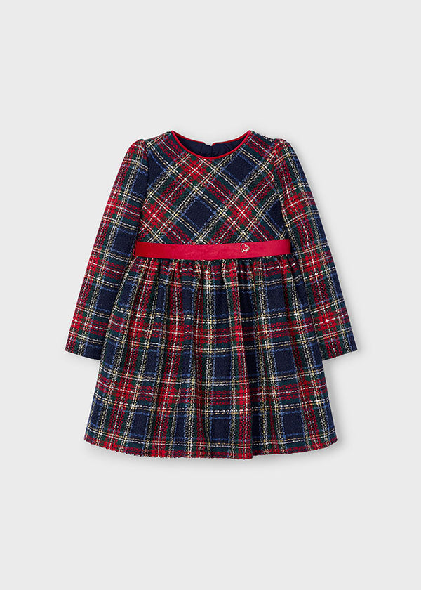 Velvet Ribbon Plaid Dress, Black & Red