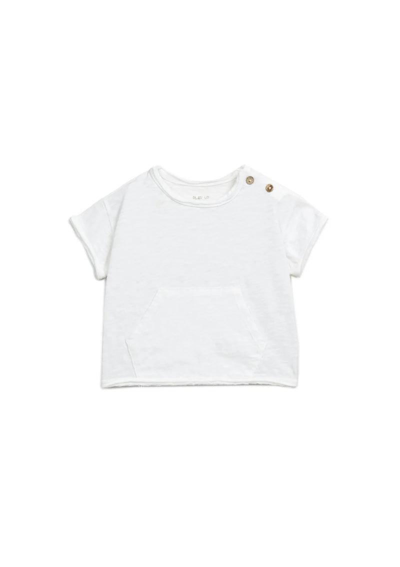 White PlayUp T-shirt with a Kangaroo Pocket