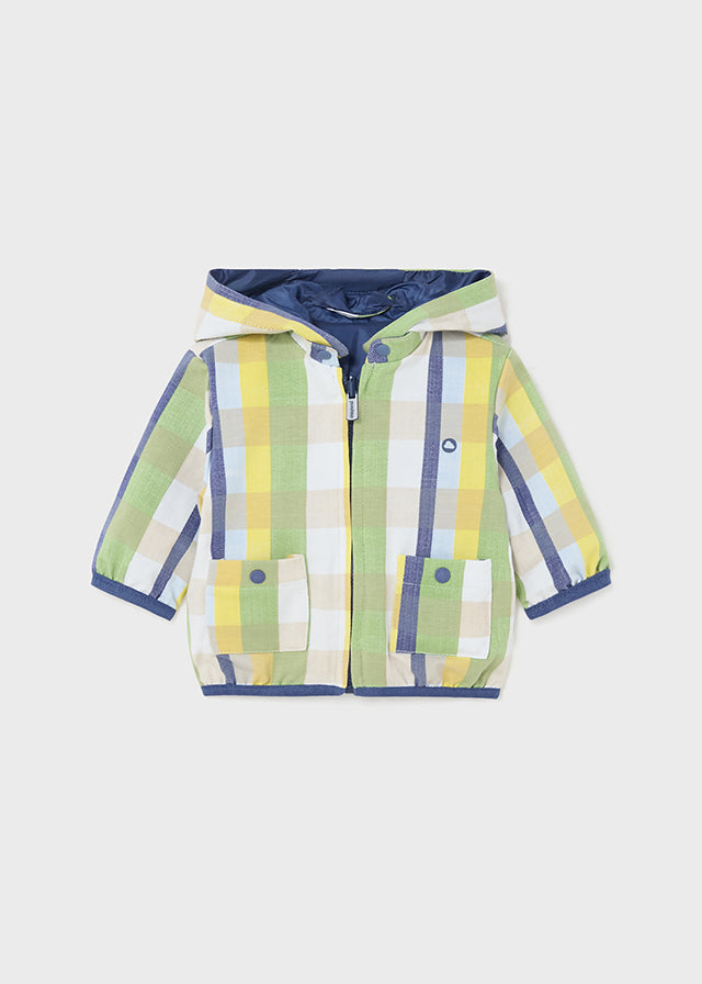 Reversible windbreaker, cerulean, inside detail (gingham pattern)