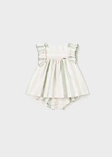 Newborn striped linen dress and bloomer set