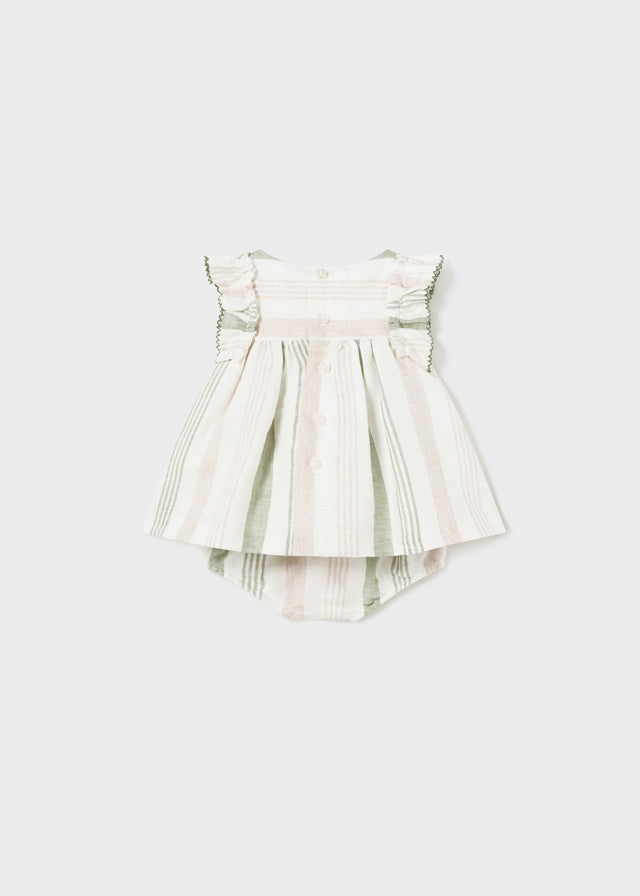 Newborn striped linen dress and bloomer set