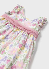 Baby floral dress with tulle sash, close up