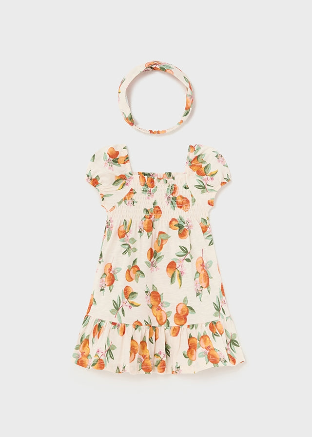 Printed Tangerine Baby Printed Dress with Matching Headband