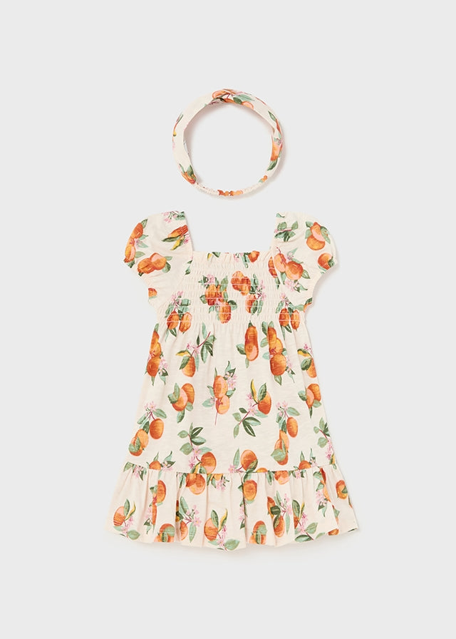 Printed Tangerine Baby Printed Dress with Matching Headband