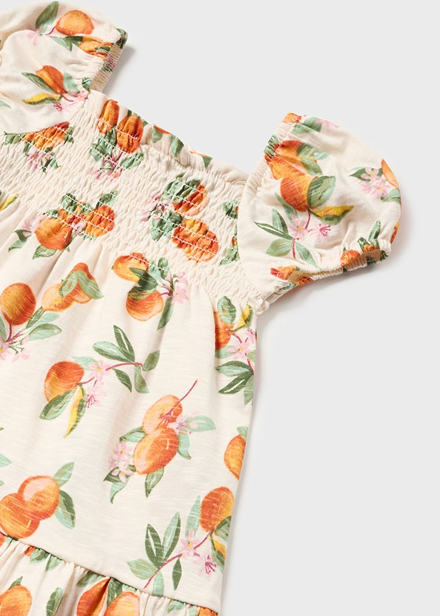 Printed Tangerine Baby Printed Dress with Matching Headband