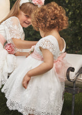 Girls wearing Embroidered Guipure Tulle Dresses