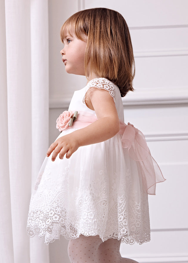 Girl Wearing Embroidered Guipure Tulle Dress