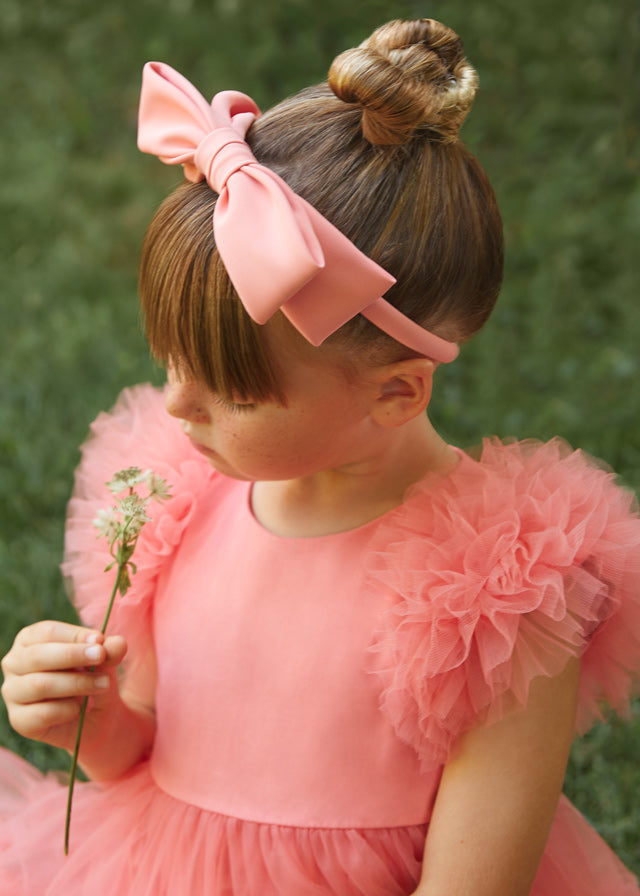 Girl Wearing Bow Crepe Headband