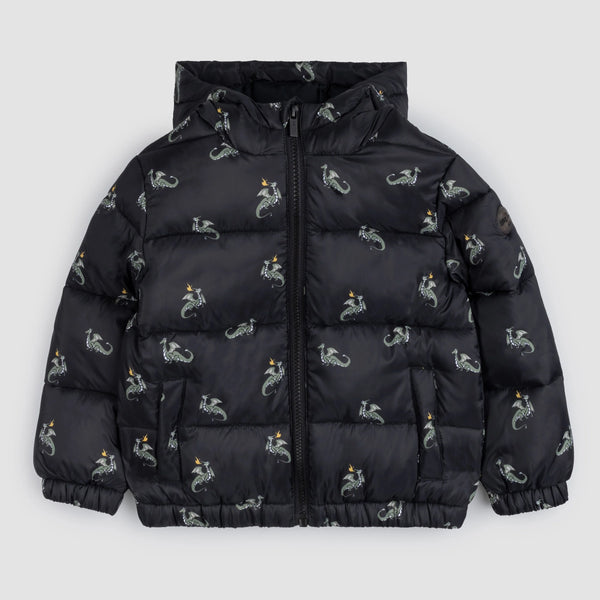 Dragon Print Black Hooded Jacket