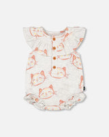 Organic Cotton Romper, Printed Cat