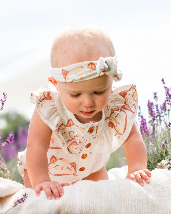 Organic Cotton Romper, Printed Cat