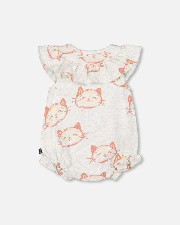 Organic Cotton Romper, Printed Cat