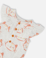 Organic Cotton Romper, Printed Cat