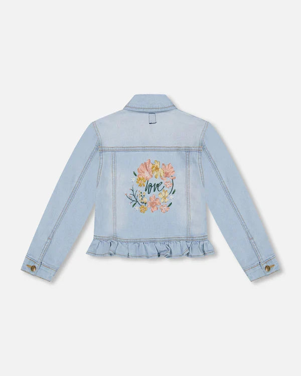 Jean Jacket With Embroidery Light Blue Denim