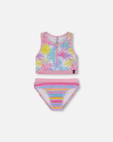 Two Piece Swimsuit ,Palm Leaf Pastel Print