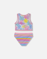 Two Piece Swimsuit ,Palm Leaf Pastel Print