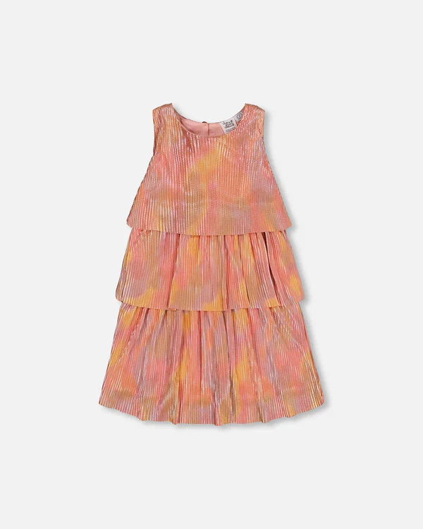 Pleated Layered Dress, Metallic Rainbow