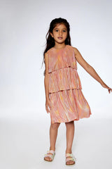 Pleated Layered Dress, Metallic Rainbow