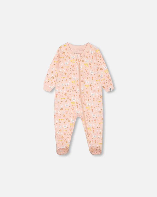 Organic Cotton One Piece Pajama, Pink Printed Goose