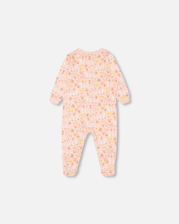 Organic Cotton One Piece Pajama, Pink Printed Goose