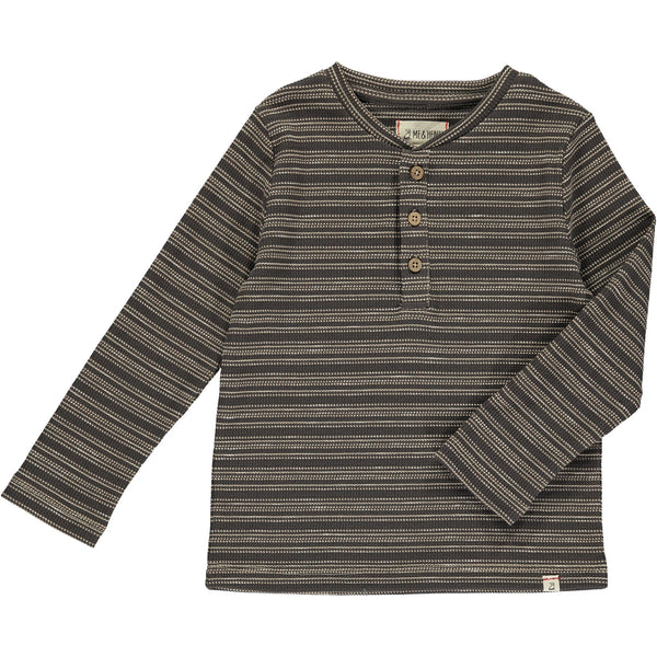 Tan/Brown Stripe Adams Ribbed Henley Long Sleeve Shirt