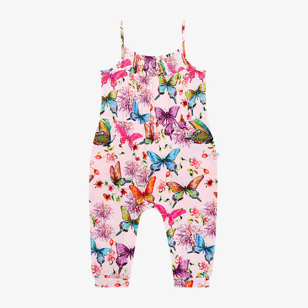 Watercolor Butterfly Smocked Spaghetti Jumpsuit with Straps