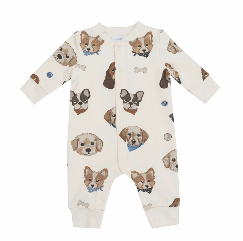 French Terry Vintage Puppy Faces - Baseball Collar Romper