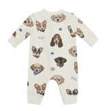 French Terry Vintage Puppy Faces - Baseball Collar Romper