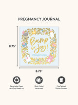 Bump for Joy: A Pregnancy Journal, in Blue. Dimensions Preview (8.75 by 8.75 inches).