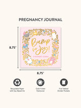 Bump for Joy: A Pregnancy Journal, in Pink. Dimensions Preview (8.75 by 8.75 inches).