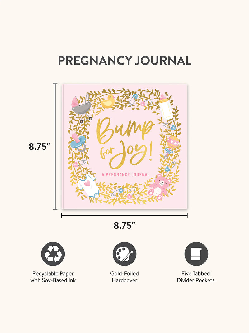 Bump for Joy: A Pregnancy Journal, in Pink. Dimensions Preview (8.75 by 8.75 inches).