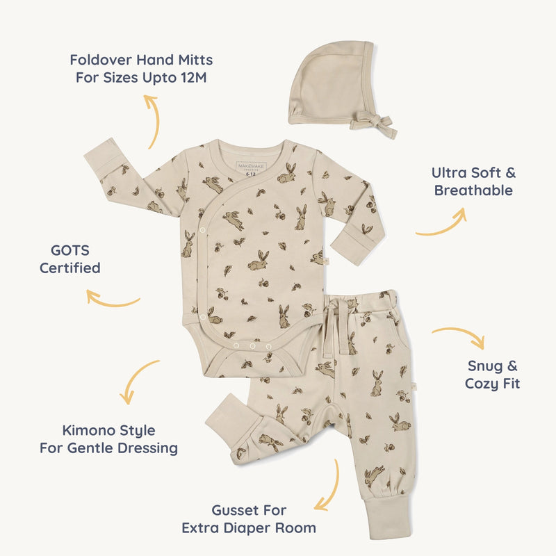 Organic Bunny Hop Kimono Onesie & Pants Set