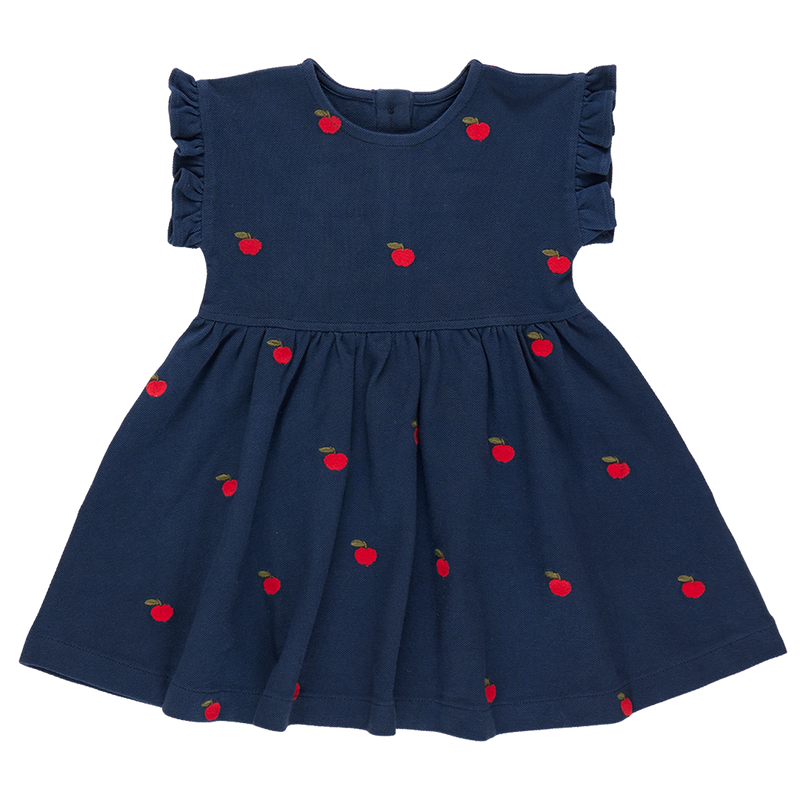 Girls Adeline Ruffle Dress - Apples Embroidery