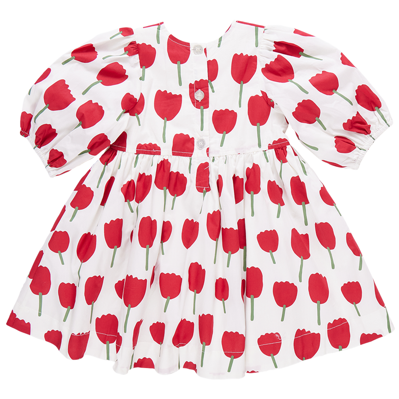 Girls Evelyn Dress - Red Tulips