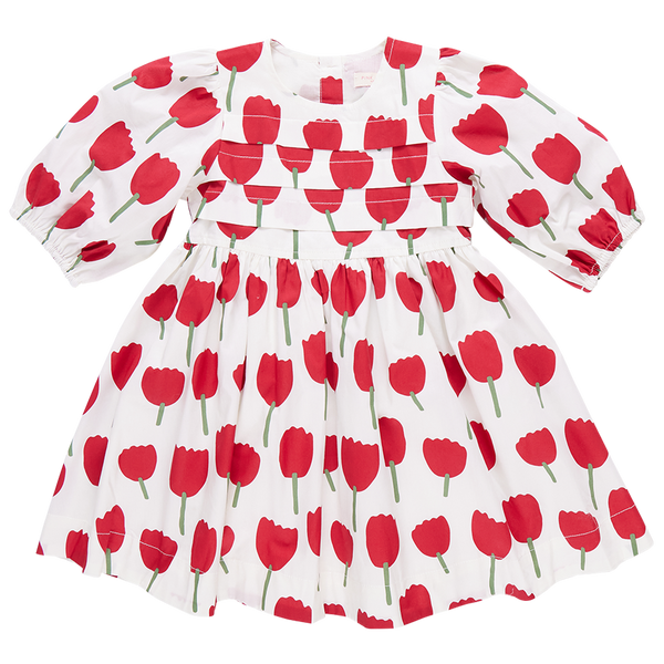 Girls Evelyn Dress - Red Tulips