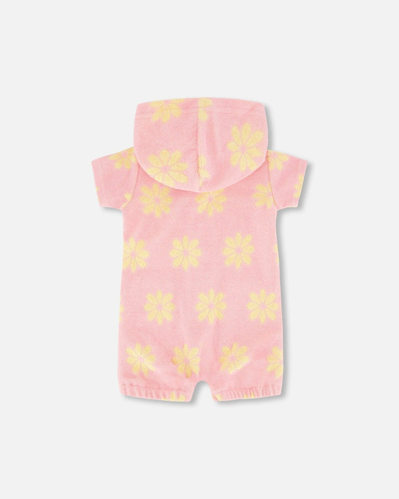 Terry Cloth Zipped Hooded Flowers Romper