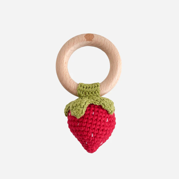 Cotton Rattle Teether, Strawberry