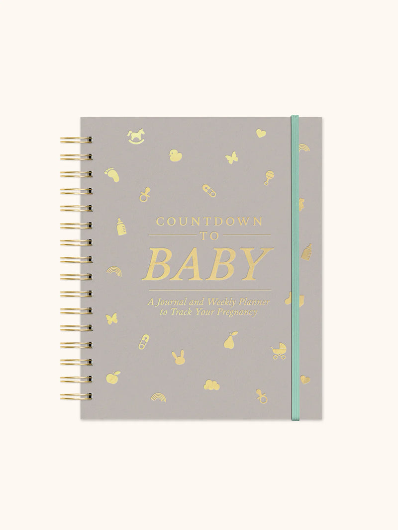 Journal Front Cover.  Title "Countdown to Baby: A Journal and Weekly Planner to Track Your Pregnancy."