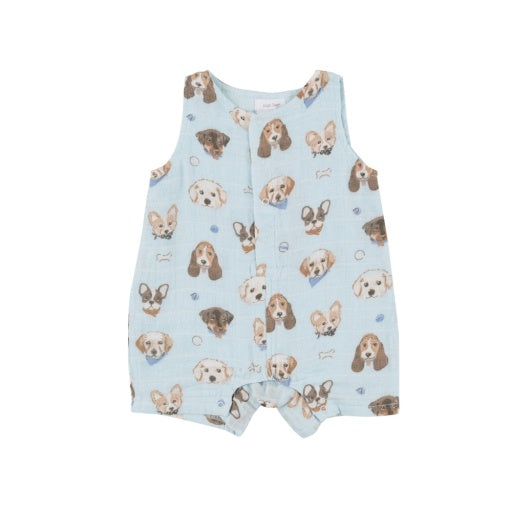 Shortie Romper - Vintage Puppy Faces